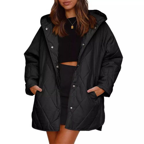 Ins European and American Style Winter Outerwear Casual Honeycomb Quilted Hooded Lightweight Jacket for Women