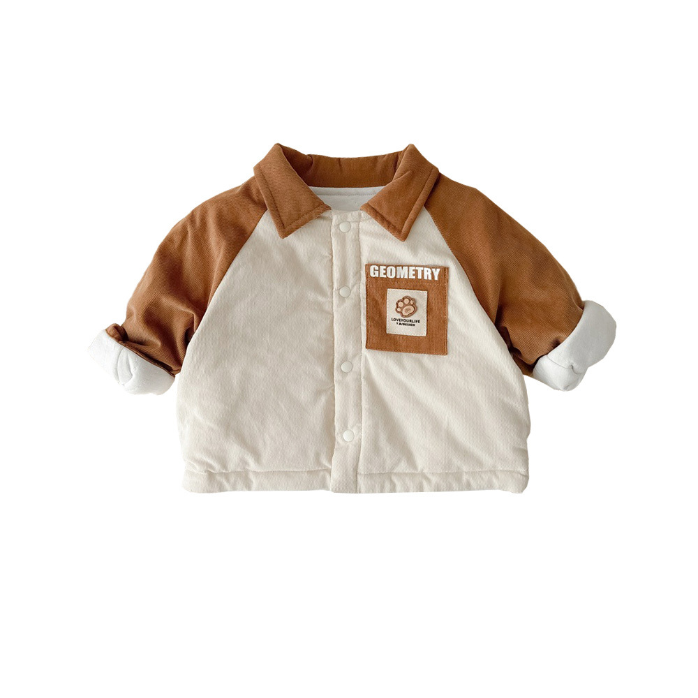 Bebé coreano al aire libre estilo coreano costura chaqueta de contraste ropa de invierno ropa de salida ropa de algodón cálido acolchado para bebés hombres