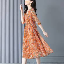 杭州重磅新款高端桑蚕丝连衣裙特清仓中长收腰显瘦真丝厂家直销