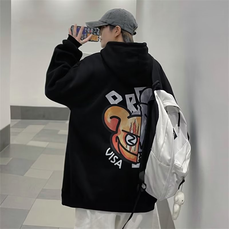 Men's Streetwear Cartoon Monster Letter Print Hoodie Graphic Sweatshirts with Kangaroo Pocket Design Long Sleeve Hoodie 2023 Casual Pullovers For Men_voghion.com