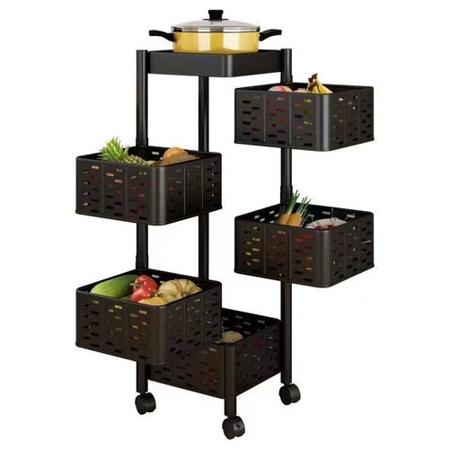 Kitchen vegetable and fruit storage rack movable multi-layer multi-functional movable rotating floor-standing household storage rack