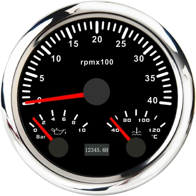 12V24V Universal Model with Night — automobile instrument - silver-edge-black-bottom-4000rpm