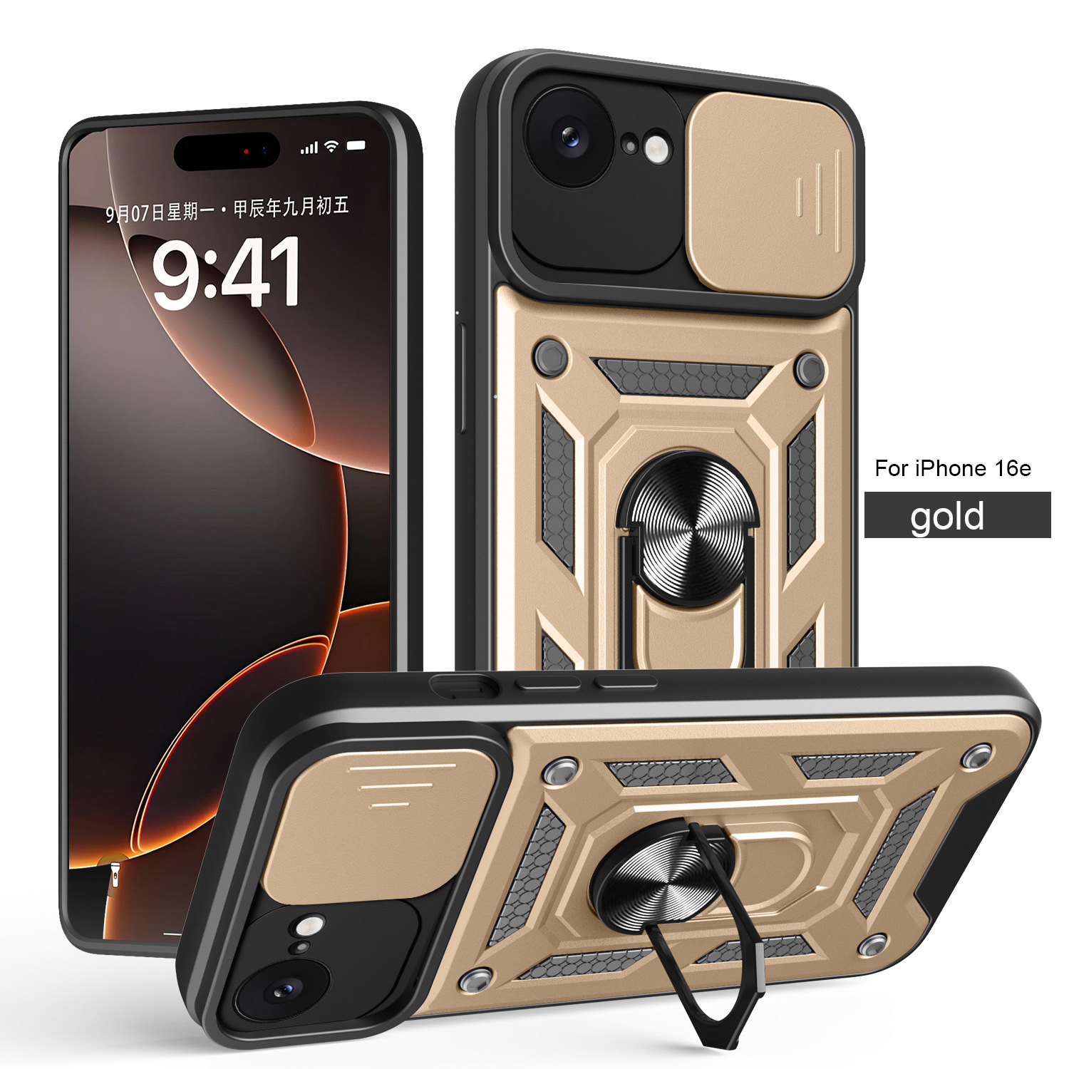 Caso de teléfono móvil de ventana IP 16E TPU + PC armadura protector contra caídas de núcleo duro soporte de anillo de mano de la máquina Europa y los Estados Unidos image 10