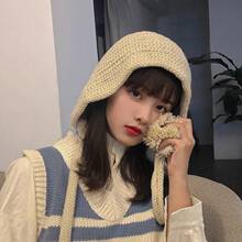 手工编织长系带软妹毛线帽女冬天加厚保暖护耳针织雷锋帽子韩版潮