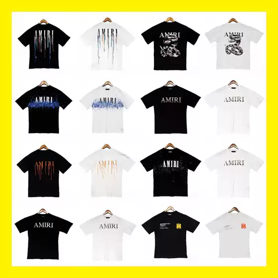 Cross-Border Wholesale Correct Version AM Ink Splash Drip Paint Camo Starry Sky Graffiti Letter Short Sleeve High Street Couple T-Shirt Iri
