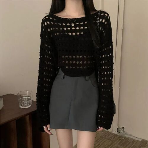 Summer Mesh Knit Top for Women - Korean Style New Loose Short Sleeve Design Long Sleeve Sunshade Shirt for Spring and Summer