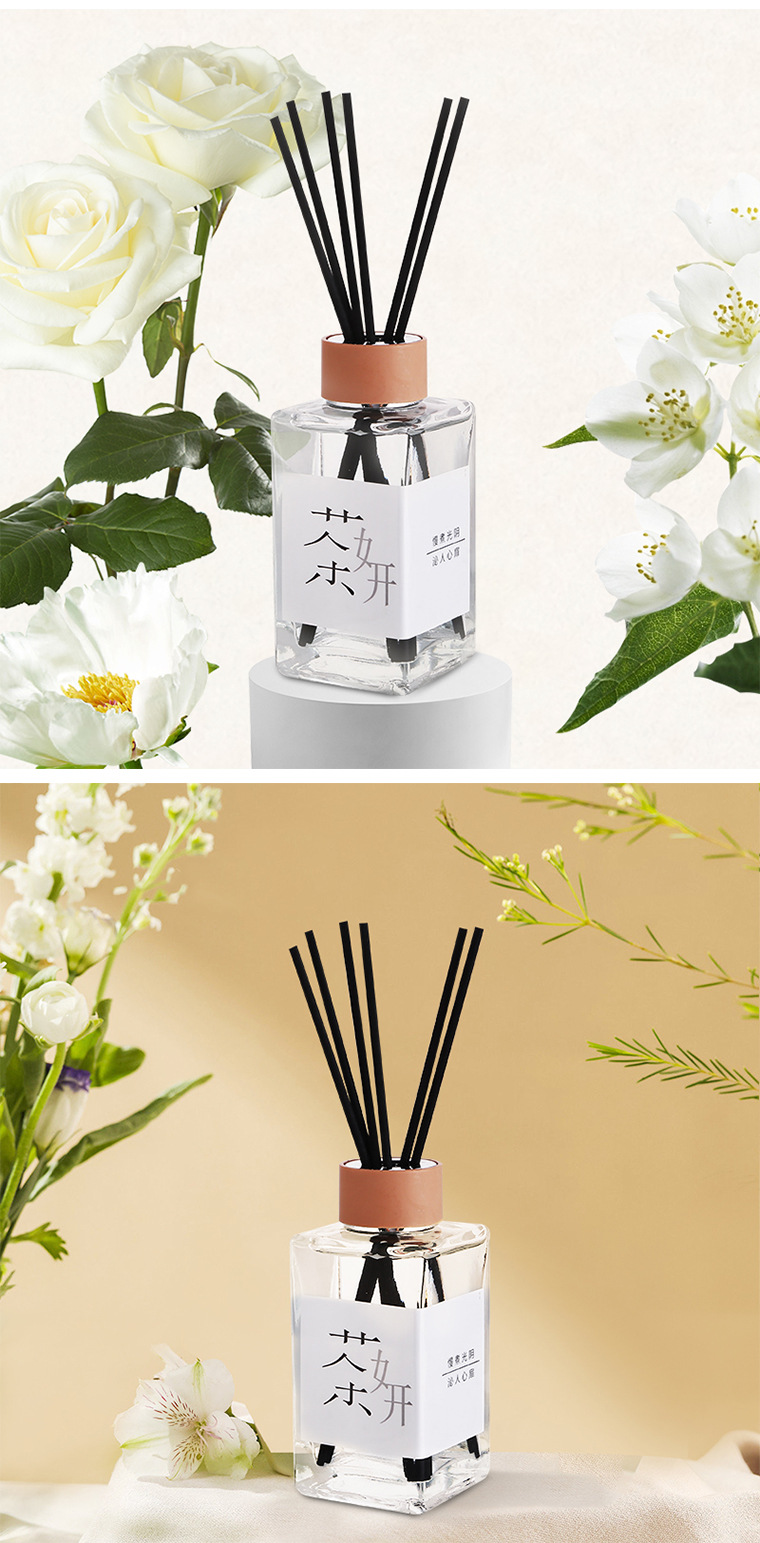 新款茶香无火香薰家用室内淡香持久留香厕所除味藤条白茶香氛精油详情8