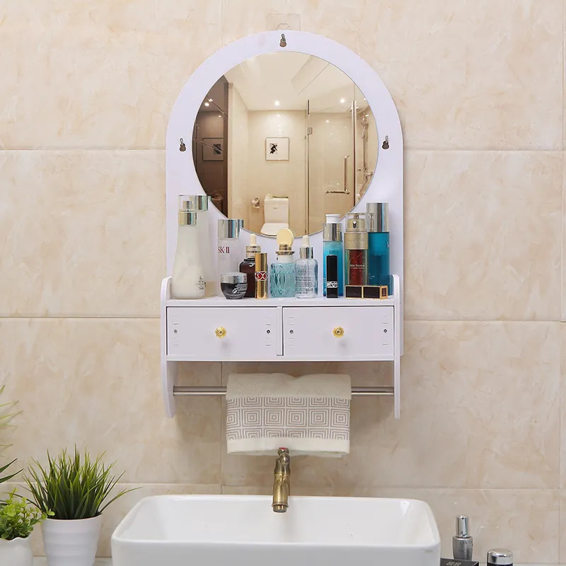 Bathroom Mirror for Toilet Vanity, Waterproof and Moisture-Proof Makeup Mirror with Storage, No-Drill Wall-Mounted Mirror