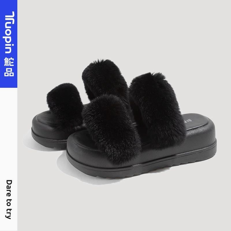 Женские тапочки Tuo Maomao, новинка 2023, Осенние тапочки из меха кролика, верхняя одежда на толстом каблуке с толстой подошвой, тапочки TP988AG