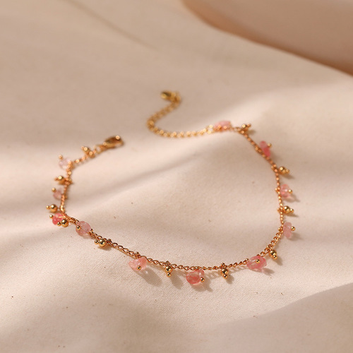 Natural irregular gemstone niche designed ankle chain, copper-plated 18K genuine gold, travel vacation leisure style ankle chain