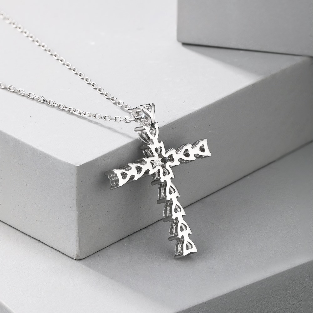 925 Sterling Silver Cross Pendant Necklace display picture 1