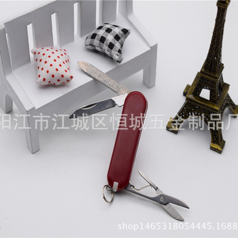 不锈钢塑料柄多功能小刀 礼品折叠三开小刀 多功能户外礼品小刀