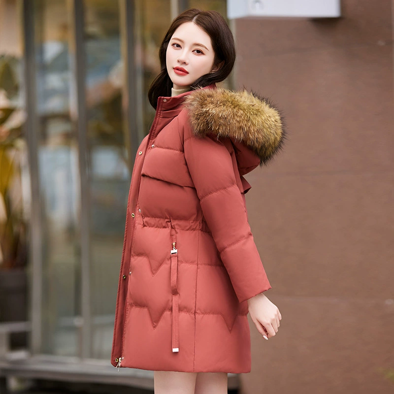 Большой меховый воротник теплая утка пуховик женский средний длинный 2024 новый высокий класс модный и модный