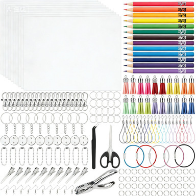 Shrink Film Heat Shrink Sheet Keychain Set DIY Colored Pencil Handmade Heat Shrink Sheet Material Kit