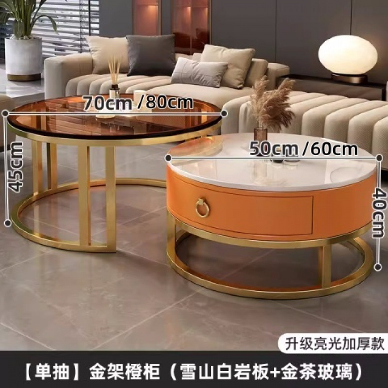 Mesa de centro redonda de pizarra de roca, sala de estar, hogar 2024, nuevo apartamento pequeño, minimalista, ligero, lujo, sensación de alta gama