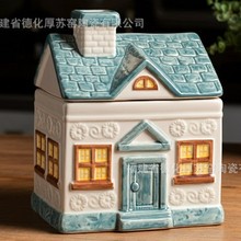 外贸出口定制房子造型密封陶瓷罐立体浮雕收纳罐圣诞节装饰饼干罐