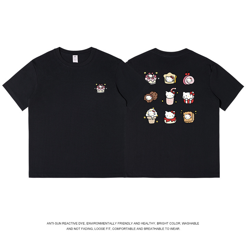 和風九格子猫プリント半袖 Tシャツメンズ純綿夏トップス通勤かわいいレディース Tシャツトレンディなニッチ卸売|undefined
