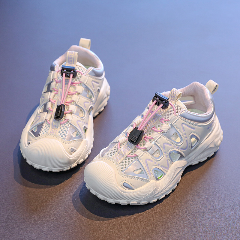 女の子スポーツサンダル 2025 夏の新しい子供のシングルメッシュシューズ大きな子供の女の子中空ソフト底ビーチシューズ|undefined