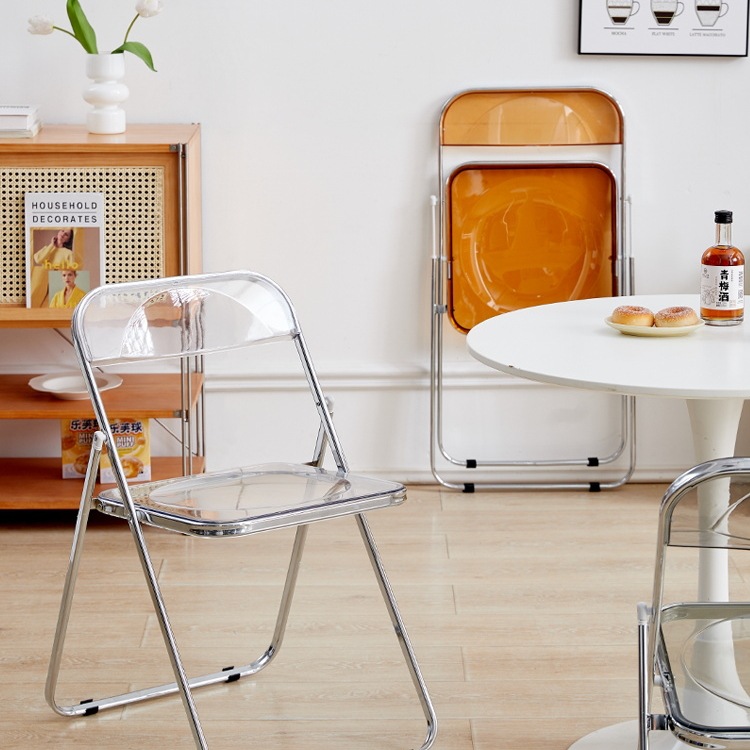 亚克力透明椅子简约家用ins风餐椅时尚网红服装店拍照凳子折叠J^