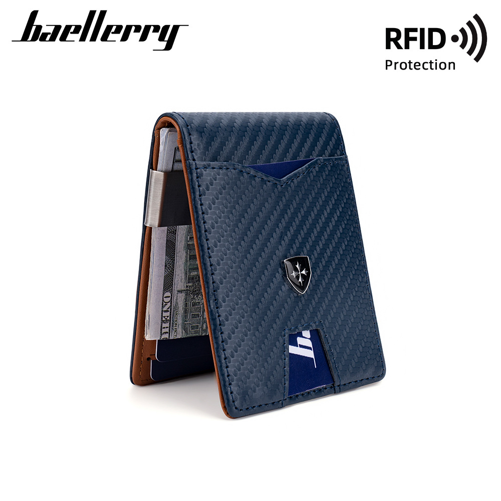 Men's Card Bag Business Two-fold RFID Anti-magnetic Carbon Fiber Pattern Wallet Card Holder Wallet Dollar Bag Coin Coin Wallet