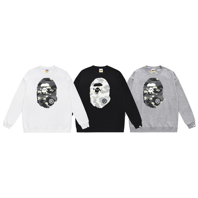 Long-Term Bape Ape Head Trendy Brand Printed Terry Round Neck Sweatshirt Autumn and Winter New Hip-Hop Trendy Men and Women Ins