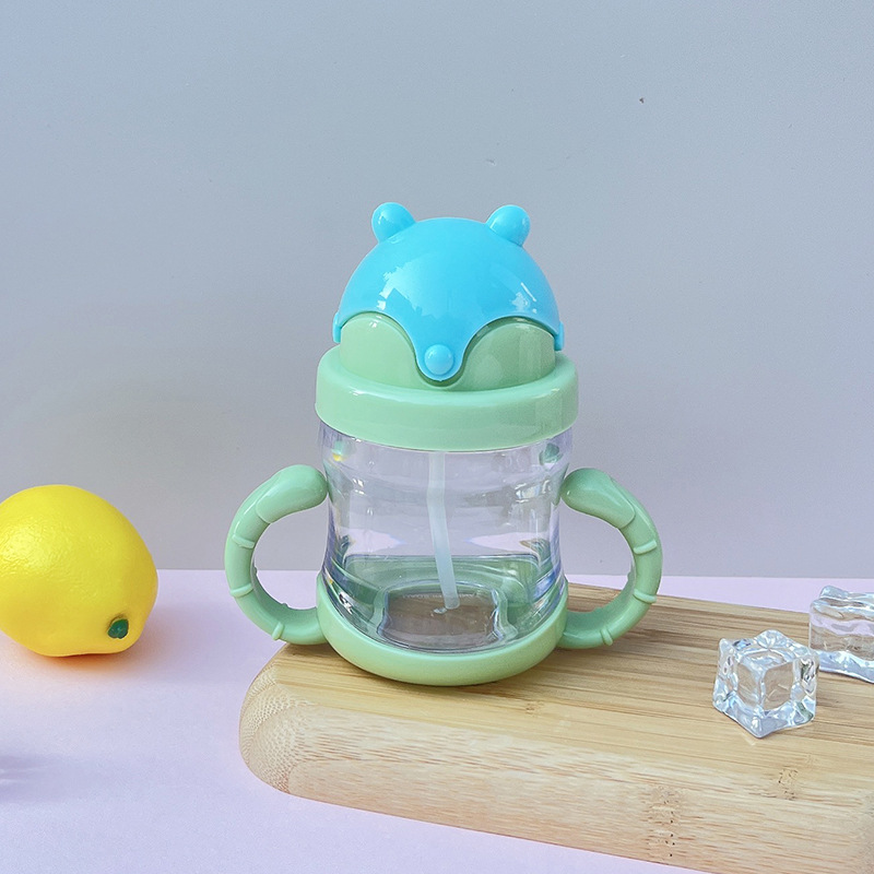Taza con pajita para niños Pp de jardín de infantes más vendida, botella de agua transparente de plástico de una capa, taza con pajita creativa