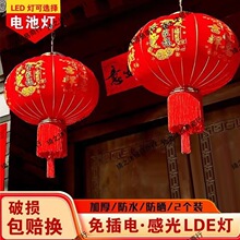 2026新款过年大红植绒灯笼一对春节大门口阳台装挂饰中国风吊宫灯