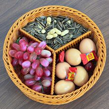 新款仿藤编织分格零食水果干果面包收纳篮客厅展示复古收纳筐