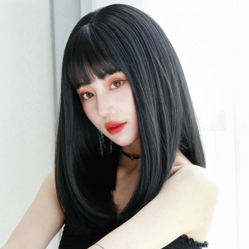 Wig female short straight hair comic bangs fashion internet celebrity short hair natural realistic black long straight new style hair cover manufacturer