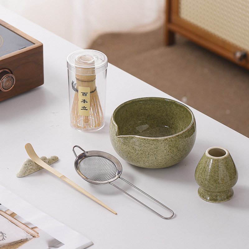 カスタマイズロゴクロスボーダー専用抹茶マッハセット ブルー7点セット 抹茶茶碗口付き 茶筅 百本立|undefined