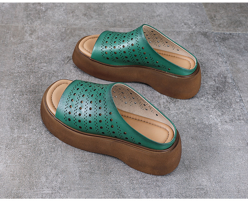 Dép sandal nữ xỏ ngón đế bệt da bò thật mềm — màu xanh lá cây chi tiết 15