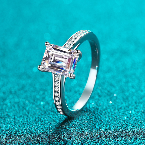 925 silver ring women's moissanite ring plated pt950 gold meson radiant emerald cut ring manufacturer wholesale