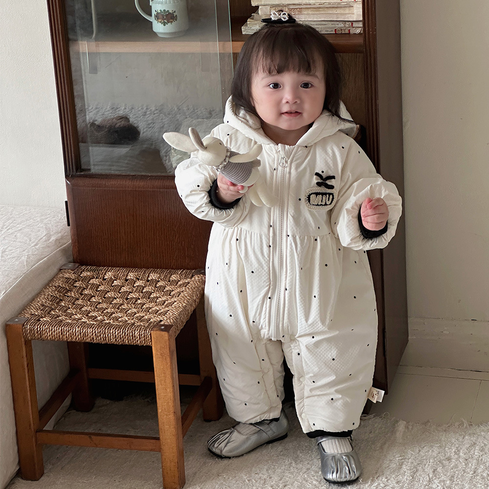 Ropa de bebé engrosada y cálida gatear de invierno, estilo occidental, lindo abrigo de invierno para recién nacidos, bebé fuera de una pieza