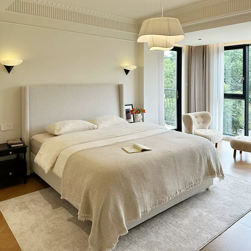 法式愫音床北欧小户型奶油风主卧室双人齐边网红中复古布艺大婚床