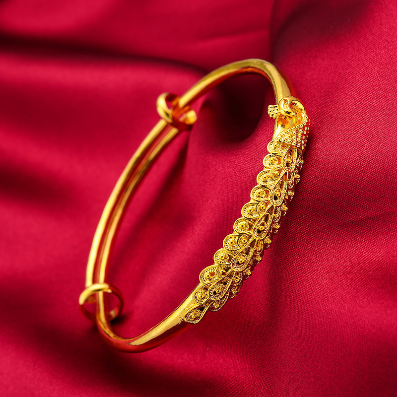 [Take on Delivery] Vietnamese Sand Gold Peacock Bracelet Retro Push-Pull Bracelet Bracelet Elegant Gift for Mom