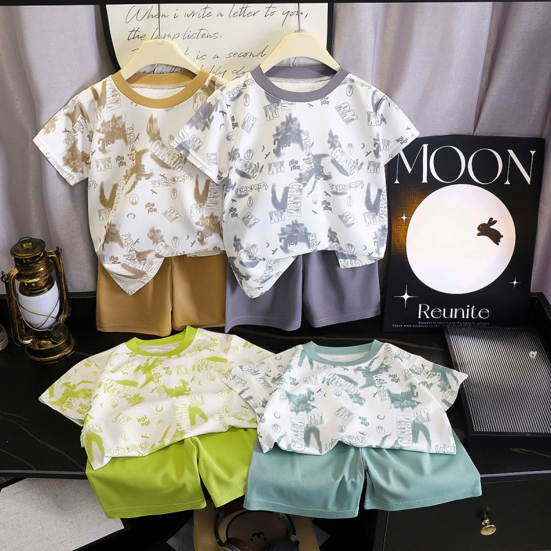 Детский летний спортивный короткий рукав, повседневный стиль, свободный крой, корейский стиль, модный костюм для детей среднего и старшего возраста