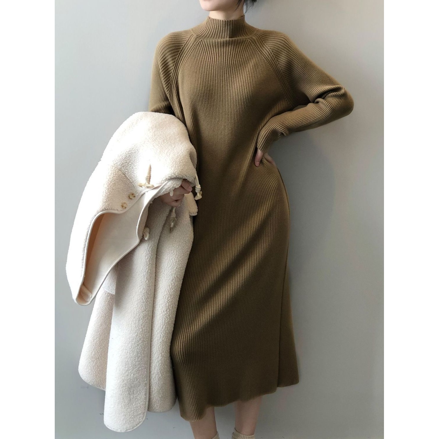 夏连衣裙新款半高领内搭显瘦新品感气质过膝中长款新品打底裙女