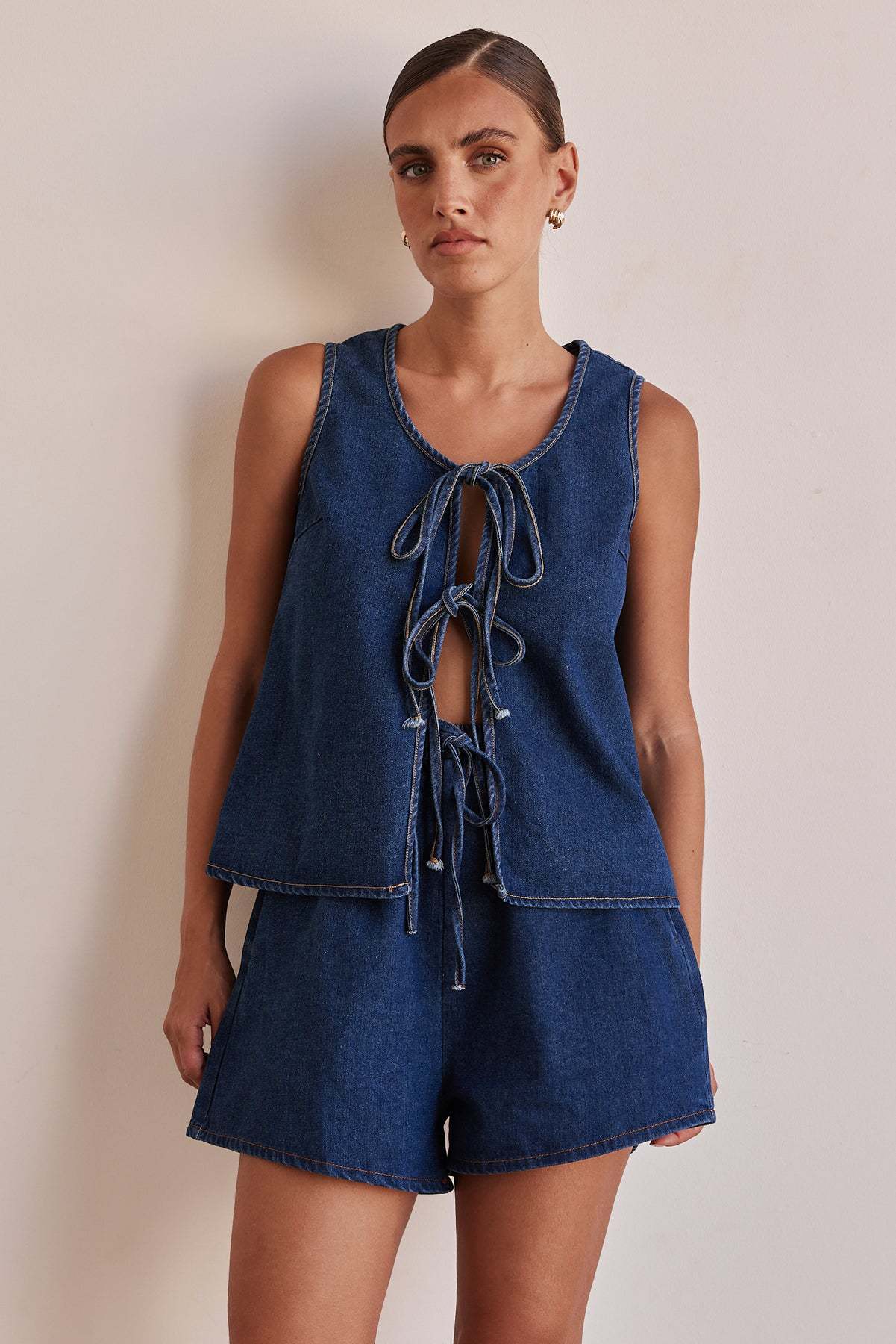 182g Weight Sleeveless Sleeve Length Cotton, Polyester, Denim Fabric Type Shorts Co-ord Set Sets Type 2 Pieces Set, 1 PCS/Package Quantity Holiday, Banquet, Selfie Occasion Round Neck Neckline Pocket Function Regular Fit Fit Type Solid Color Pattern Summer Season Women's Gender Casual, Elegant, Streetwear Style Holiday Banquet Selfie Women's Casual Elegant Streetwear Solid Color Cotton Polyester Denim Shorts Co-ord Set Shorts Sets 17