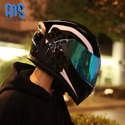 Motorcycle Ais Full-Face Helmet Cool: Motosiklet kaskı (dəbilqə) - white-and-colorful-m