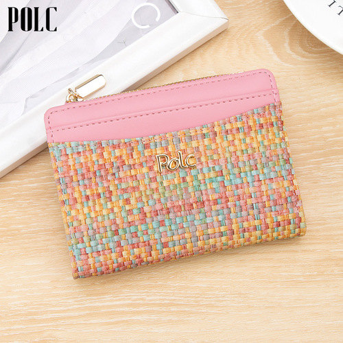 New cross-border best-selling women's wallet short-length colorful woven pattern multi-card slot card holder two-fold wallet basic wallet
