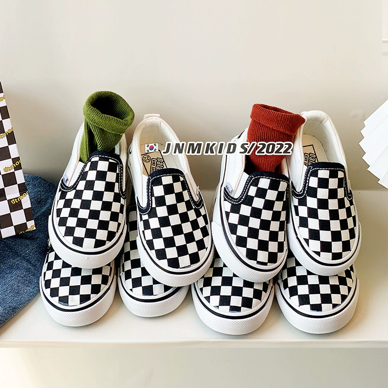 Корейские черно-белые детские брезентовые туфли весной и осенью новые мужские и женские туфли для педалей