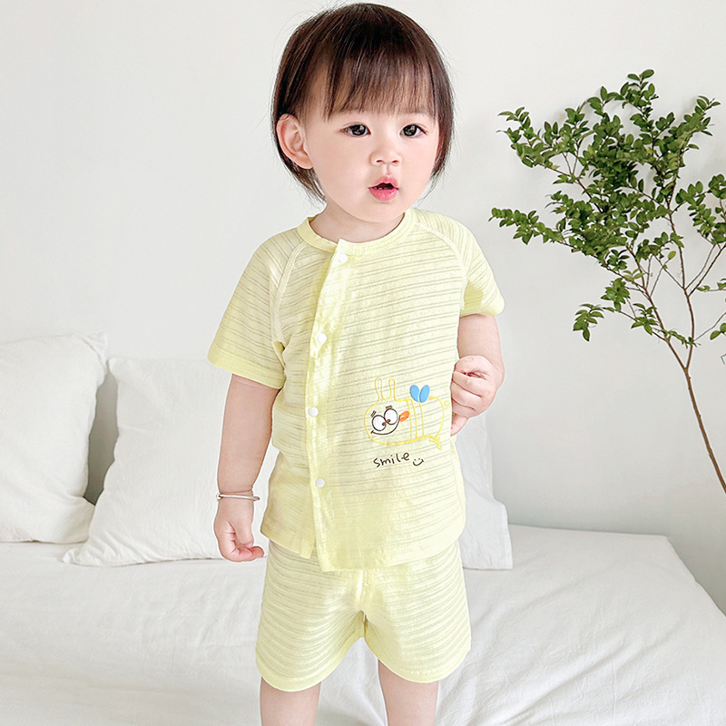 Traje de verano para bebés, algodón de manga corta para niños, niñas y niños pequeños, ropa de verano dividida delgada de dos piezas para bebés