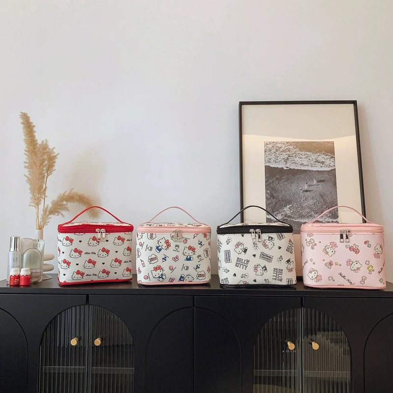 Cosmetic bag Hello Kitty handheld universal, large capacious storage, printed design