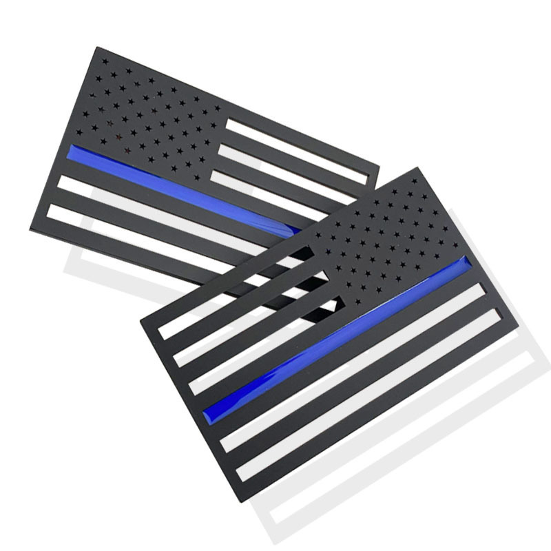 Línea azul delgada bandera americana insignia calcomanías coche 3D estéreo metal engrosada EE. UU. Bandera logo del coche