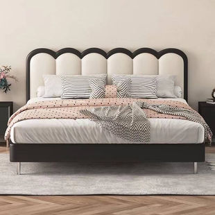 French Style Ripple Bed Cream Style Cloth Bed Ins Small Apartment Beds Thin American Style Retro Bed Master Bedroom Big Bed