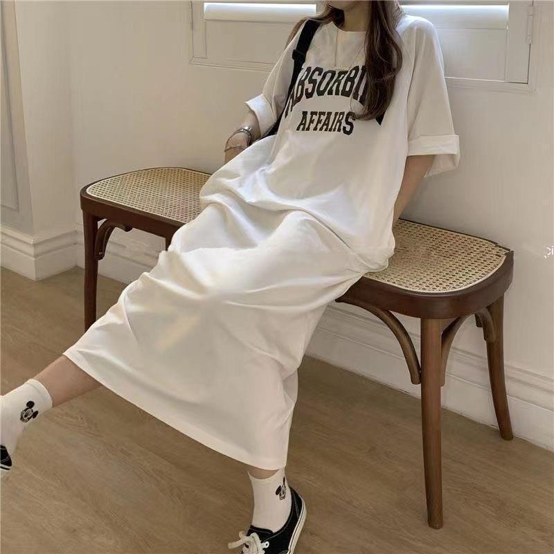 Pure Cotton Summer Korean Style Plus-Size Casual Dress for Women, Loose-Fitting Over-The-Knee T-Shirt Mid-Length Dress for Plus-Size Women Pure Cotton Summer Korean Style Plus-Size Casual Dress for Women, Loose-Fitting Over-The-Knee T-Shirt Mid-Length Dress for Plus-Size Women