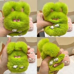 Rabbit ear keychain accessory with faux otter fur, red eyes, standing ears, red eyes, suitable for women, Instagram style book bags and backpacks