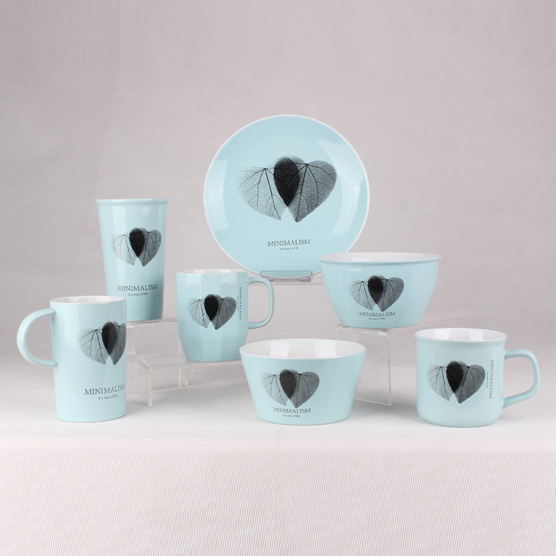 陶瓷餐具 旅行杯 咖啡杯 炻瓷色釉 七件套 订制logo 礼品广告用瓷