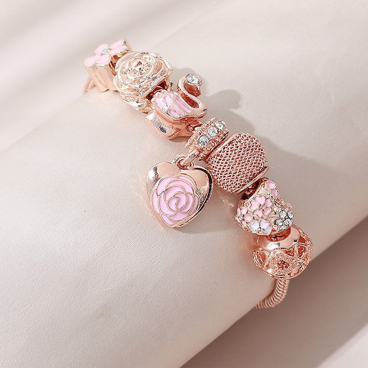 Sweet Heart Shape Alloy Copper Enamel Inlay Artificial Gemstones Bracelets display picture 1