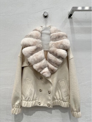 Haining Fur Winter Imported Rex Rabbit Fur Double-breasted Cashmere Jacket Natural Totoro Color